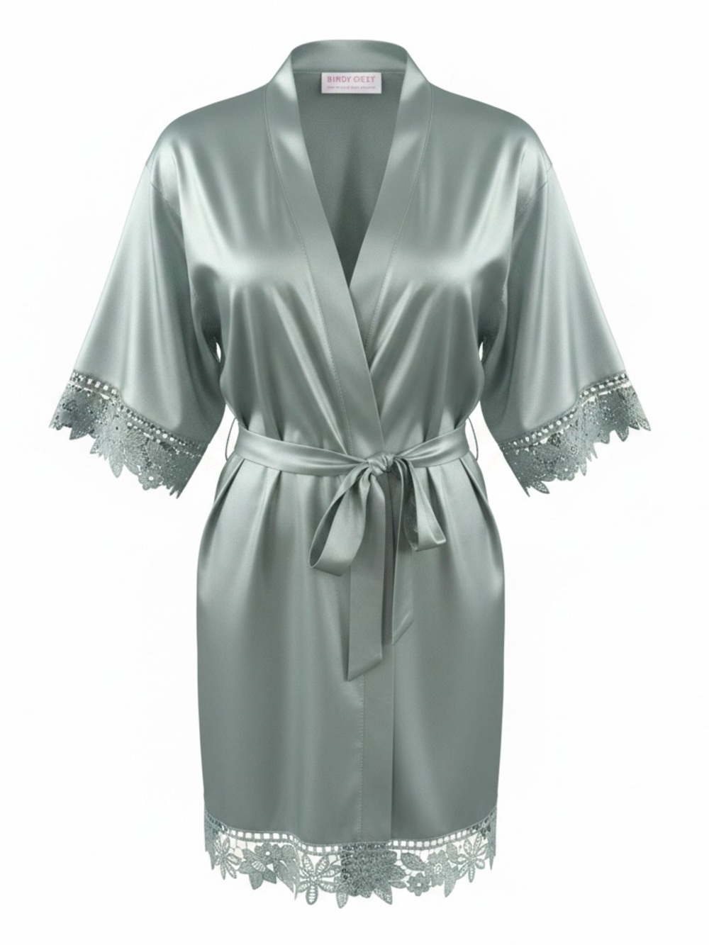 Birdy Grey Sage Satin Lace-Edged Robe